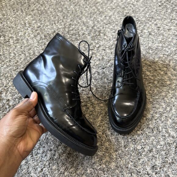 Vagabond Shoemakers Black Patent Leather Ankle Boots Lace Up Zip Combat 36 US 6 - Picture 1 of 7